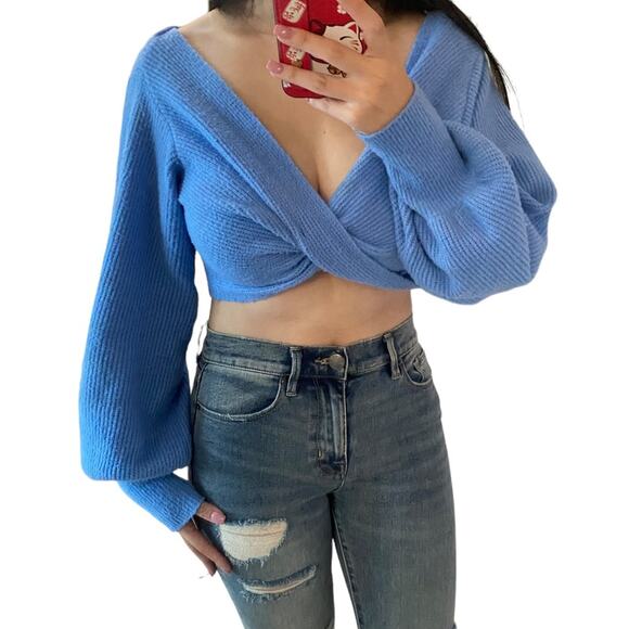 Urban Outfitters Sweaters - Urban Outfitters Puff Sleeve Crop Sweater Top Blue Women Size Small